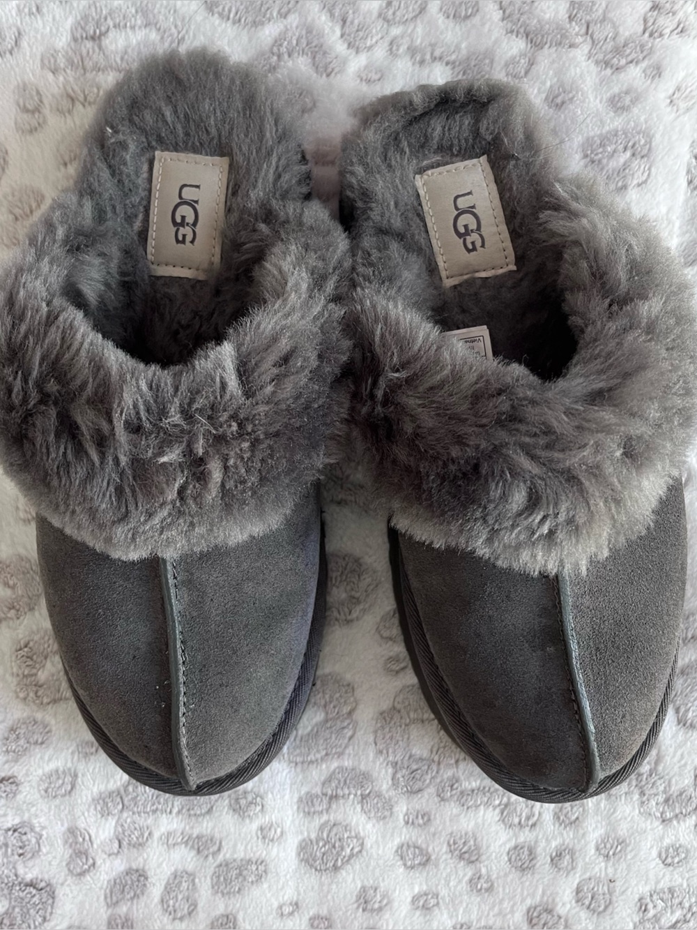 UGG Women’s Gray Plush Shearling Clog Slippers